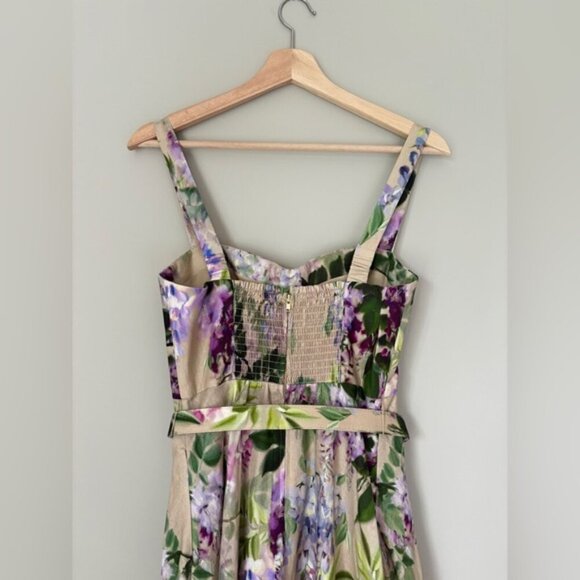 NEW Cara Cara Calypso Belted Midi Dress Wisteria Ginger Root Floral | US 4 UK 8 - Picture 9 of 14